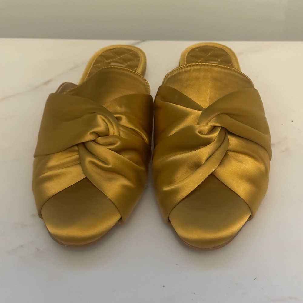 Chicos Gold Satin Knotted Mules - Picture 9 of 11